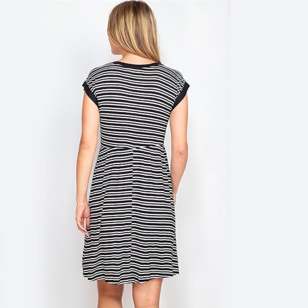 *Clearance* Summer Short Sleeve Black Stripes Dress - Picture 4 of 5